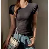 Camiseta de Verano de Tencel Lyocell con Cuello Redondo y Manga Corta para Mujer, Corte Ajustado, Delgada, Tacto de Alta Gama, Prenda Base