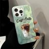 Capa de Celular para Café com Tinta Salpicada Verde Menta para Apple 17 Pro Max, Adequada para iPhone 16, Estilo Americano 12, Fio de Pena 14