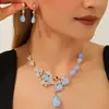 Juego de Collar y Pendientes Nupciales de Lujo Ligero Incrustados con Diamantes, Accesorios para Vestido de Novia Estilo Coreano, Juego de Dos Piezas de Cadena para Clavícula de Zirconia de Aleación