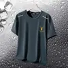 Camiseta masculina de verão de seda gelada, manga curta, gola redonda, manga curta, tamanho grande, simples, para todos os gostos, secagem rápida