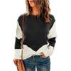 Deseo Suéter tipo jersey de punto con cuello redondo y base de color contrastante para mujer, estilo europeo y americano, para otoño e invierno.