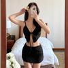 Biquíni Feminino Novo Estilo Retro Ins Sexy Costas Abertas com Cadarço Push-Up Saia Dividida Conjunto de Três Peças