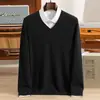 Suéter de cachemira para hombre de negocios, camiseta básica de manga larga con cuello en V para hombre, nuevo estilo otoño e invierno 2026, suéter cálido estilo old money