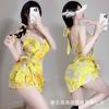 Lencería Sexy Celebridad de Internet Douyin Camisa Amarilla Kimono Sexy con Tirantes Pijama Apasionado Talla Grande Gratuita mm Traje Caliente