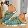 Pantuflas de Felpa de Algodón Simples Transfronterizas de Invierno con Forro de Terciopelo Cálido, Nudo de Lazo, Punta Cerrada, Pantuflas Ligeras Silenciosas para el Hogar