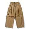 Pantalones Cargo Retro Japoneses con Bolsillo Grande para Hombre Primavera Otoño Cordón Rectos Sueltos Pierna Ancha Largos Tallas Grandes Casuales para Hombre