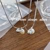 Estilo Ins Coreano Joyería Plateada Brillante Plata de Ley S925 Cadena de Hueso de Serpiente de Doble Capa Collar de Perla Natural Gota de Agua para Mujer