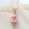 Pingente de Sorvete de Crochê, Charme para Bolsa Tecido com Fio, Enfeite de Sorvete Tricotado, Chaveiro, Acessório Feito à Mão para Chave de Carro