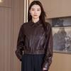 Chaqueta de Cuero Genuino de Oveja con Cera de Aceite Vintage Nueva para Primavera y Otoño para Mujer, Abrigo de Cuero Holgado de Moda Workwear