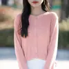 Ropa de Punto Nueva para Mujer de Primavera y Otoño Lana Fina Cardigan de Cuello Redondo Color Sólido Holgado Top con Temperamento Ropa Exterior para Mujer