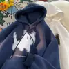 Moletom com Capuz de Gatinho Masculino Tendência Outono e Inverno Veludo Grosso Top Retrô Americano Outono Jaqueta Versátil para Casal