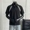Verano Nuevo Estilo Americano Patchwork Rayas Hombro Recto Fresco Solapa Manga Corta Hombre Alta Gama Camisa Polo Venta al por Mayor