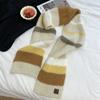 Recomendo muito cachecol de inverno estilo coreano listrado em cores, estilo inglês, combinação de cores, mohair com logotipo de couro de alpaca