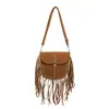 Bolso Silla Retro de Gamuza Escarchada Estilo Bohemio de Nicho para Mujer Bolso Transfronterizo con Borlas Texturizado de Hombro Único Cruzado