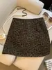 Saia Vintage de Luxo com Estampa de Leopardo para Mulheres, Nova Saia Curta Bodycon Cinza de Cintura Alta que Cobre o Quadril para Mulheres Baixinhas A14092