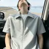 Camiseta de Verão Retro Americana com Zíper Manga Curta Falsa Duas Peças Gola Lapela Sensação Regular Ombro Meia Manga Camisa Polo Fina
