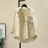 Camisa de Veludo de Manga Longa para Mulheres 2026 Nova Moda Primavera & Outono Aparência Emagrecedora Cardigã Jaqueta Camisa Solta de Comprimento Médio