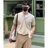 Camiseta de Manga Corta con Cuello en V para Hombre, Color Sólido, Cuello tipo Henry, Corte Slim Fit de Negocios, Seda de Hielo, Verano, Venta al por Mayor de Fábrica Transfronteriza, Secado Rápido de Seda de Hielo