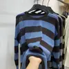Tricô Listrado Colorido com Gola Redonda e Mangas Longas para Mulheres Coleção Outono e Inverno 2025 Novo Caimento Solto Emagrecedor Tricô Base Estilo Ocidental