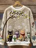 Sudadera de Manga Larga con Cuello Redondo, Corte Ajustado, Estampado Digital con Elementos Navideños Transfronterizos, 250g Franela, Nuevo 2025