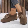 Directo del fabricante: Zapatos de invierno peludos con lazo para mujer, mocasines cálidos sin cordones con forro de felpa, zapatos de algodón engrosados para exportación