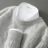 Suéter 100% Lã Pura Masculino Gola Redonda Espessado Jacquard Cor Sólida Suéter Casual de Negócios Camada Base de Malha de Caxemira