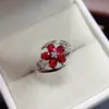 Anillo de Gemas Naturales Rojas y Azules Transfronterizo de Amazon Plata S925 Piedra Principal 3*4 Joyería de Lujo Venta Directa de Fábrica