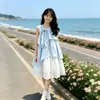 Vestido de Verão Assimétrico Sem Mangas com Laço para Meninas 2026 Nova Moda Respirável Vazado Vestido Princesa para Meninas Pequenas