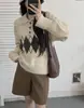 2026 Nuevo Otoño Invierno Estilo Coreano Retro Cuello Solapa Patrón de Diamantes Adelgazante Holgado Perezoso Suéter de Punto Mujer