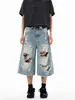 Shorts Jeans Retrô Americano Lavado Desgastado Rasgado para Homens e Mulheres Verão Moderno Solto Pernas Largas Casual Calças Cropped Modernas