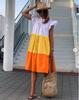 Vestido de Contraste con Puntadas Tricolor de Cuello Redondo para Mujer, Vestido Tipo Muñeca, Vestido Casual Tutú, Comercio Exterior Europeo y Americano, AliExpress ebay