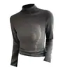 Camiseta Base Negra de Cuello Alto Medio para Mujer, Adecuada para Primavera, Otoño e Invierno 2025, Estilo Nuevo con un Toque de Alta Gama y Elegante, Se Puede Usar por Fuera, Top de Tejido Cepillado
