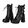 Bico quadrado e botas de cavaleiro de comércio exterior femininas botas de salto super alto transfronteiriças de cano médio botas femininas de bico quadrado couro envernizado botas femininas de couro zíper lateral versátil