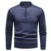 Novedad Otoño e Invierno Ropa de Punto para Hombre Transfronteriza Europea y Americana Color Sólido Chaqueta de Media Cremallera Jersey Engrosado con Forro de Terciopelo Capa Base para Hombre
