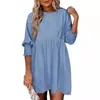 Ropa de Mujer Transfronteriza Europea y Americana 2026 Amazon Shein Cuello Redondo Cintura Ajustada Puños Plisados Vestido Casual