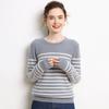 Otoño e Invierno Nueva Ropa de Punto Rayada para Mujer Cuello Redondo Simple Casual Manga Larga Ropa de Punto de Cachemira Ropa de Punto Base Estilo Versátil