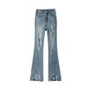 Amazon AliExpress 2024 Nuevo Jeans de Cintura Alta Ajustados Pequeños Slim Nueve Puntos Mendigo Campana Rotos Mujer