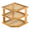 Estante de Almacenamiento de Tres Niveles con Tazón y Plato de Bambú y Madera, Estante de Almacenamiento Simple, Estante Expositor para Cesta de Pan, Estante de Almacenamiento para el Hogar, Estante de Almacenamiento para Cocina