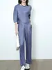 Conjunto de Ropa de Mujer Plisado Miyake: Conjunto de Dos Piezas para Mujer: Top Irregular Nuevo y Pantalones Rectos