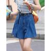 Pantalones Americanos Retro Azules de Cintura Alta Adelgazantes de Pierna Ancha para Mujer 2025 Verano Nuevo Pantalón Falda Plisado Shorts de Mezclilla Sueltos