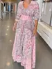 Novo Vestido Estampado de Moda da Amazon Vestido Europeu e Americano com Decote V Roupas Femininas Transfronteiriças Comércio Exterior Vestido Longo de Primavera e Verão