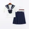 Uniforme JK básico estilo japonés, cuello azul marino, traje de marinero blanco, conjunto clásico, estilo preppy, falda plisada, venta al por mayor de fábrica