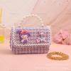 Bolsa Transversal Infantil Portátil Estilo Chanel 2024 Desenho Renda Corrente de Pérolas