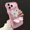 Funda soporte de gato linda adecuada para Apple 17 Pro Max, iPhone 18 con correa para la muñeca, 16 con bordes ondulados, 15 para mujeres