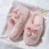 Pantuflas de algodón con lazo para mujer, nuevo estilo otoño/invierno 2026, pantuflas interiores de felpa cálidas de suela gruesa para posparto