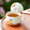 Taza de Café Melocotón Amarillo Pintada en Blanco de Mineral de Roca, Taza de Té de Uso Personal, Taza de Cerámica para Latte, Taza Exquisita de Alta Gama para el Té de la Tarde