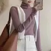 Otoño e invierno Nueva camiseta básica de cuello medio para mujer, suéter interior elegante de manga larga ajustado, suéter versátil de color liso