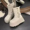 Botas de nieve, blanquecino, uso bidireccional, estilo nuevo, estilo británico, otoño, para personas bajas, de suela gruesa, 2026, que aumentan la altura, Botas Martin, mujer
