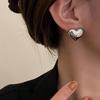 Aretes vintage de plata 925 con pin, moda europea y americana, personalidad, metal, forma de corazón, viento frío ins, joyería para las orejas de mujer