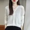 Moda V-neck liso color sólido lana peinada manga larga adelgazante para commuting primavera y verano delgado mujer hebilla cárdigan tejido